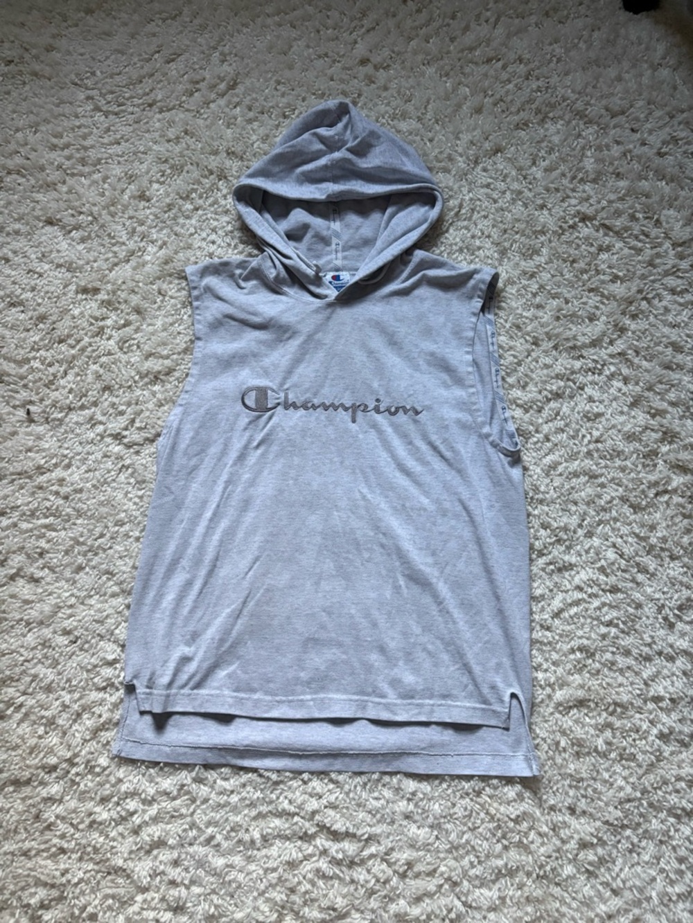 Vintage Made in USA Champion Light Gray Sleeveless Hoodie.
